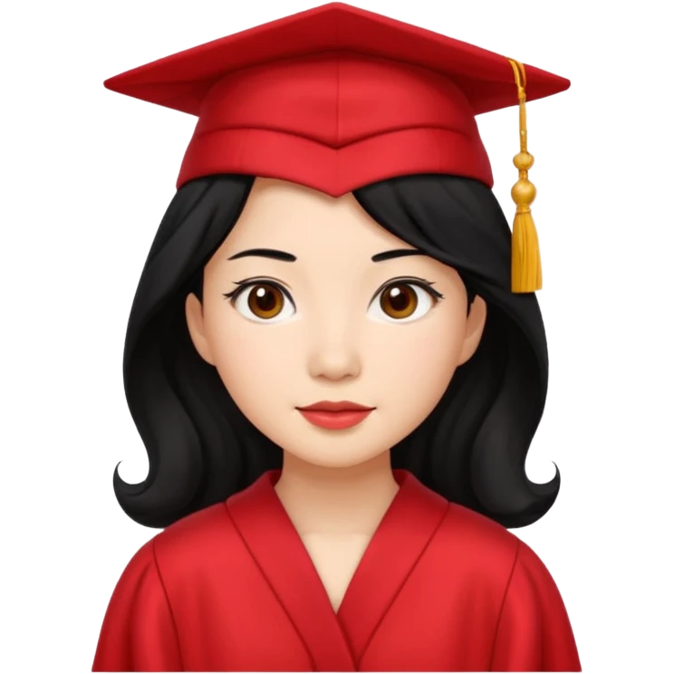 Graduate asian black hair with wavy hair long  with red emoji
