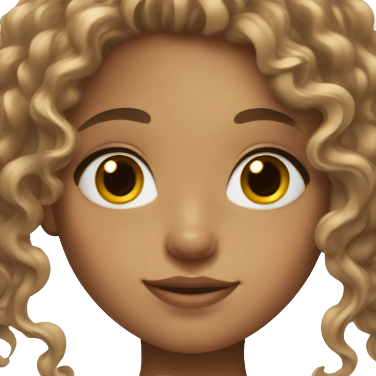 Girl with curly brown long hair and brown eyes with eyeliner and long eye lashes emoji
