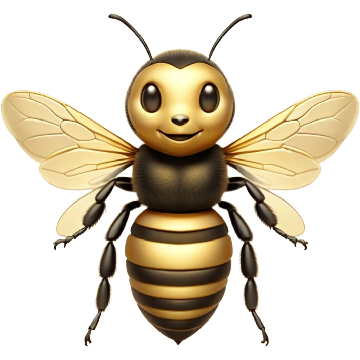 Beautiful and Majestic Bee Portrait Emoji, Head and body rendered in serene repose with a gentle, content smile, showcasing a tiny, fuzzy form with softly closed delicate wings and eyes in tranquil slumber, Simplified yet exquisitely endearing features, highly detailed, glowing with a soft, drowsy golden light, high shine, relaxed and utterly noble, stylized with an air of regal natural beauty, soft glowing outline, capturing the essence of a majestic bee that embodies the timeless charm of nature! emoji