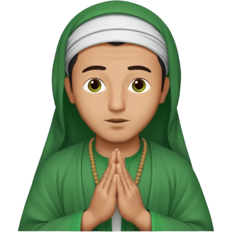 an Algerian man praying, dressed in green with a djellaba emoji