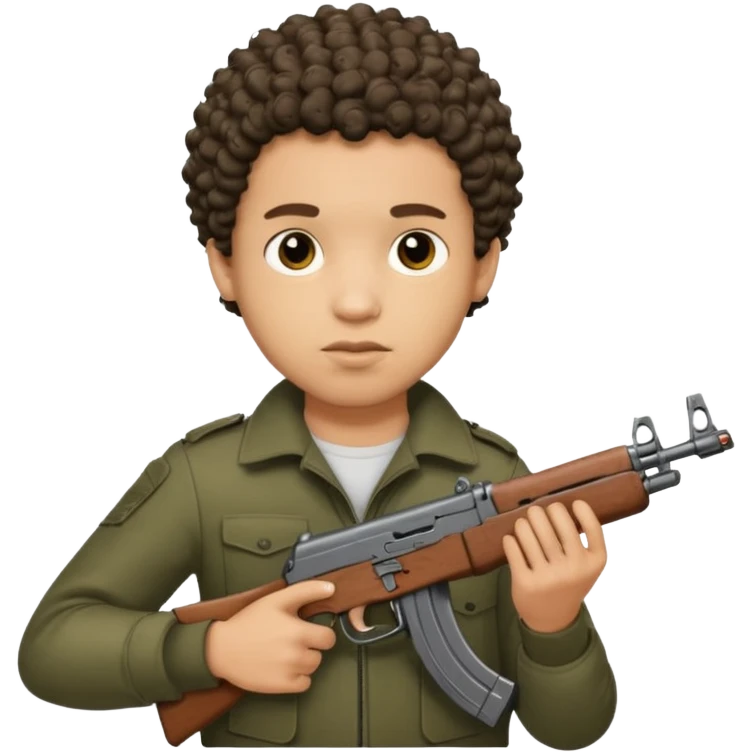 AK47 in hand, light skin male with shortest curly hair  and some cuts on the face  emoji