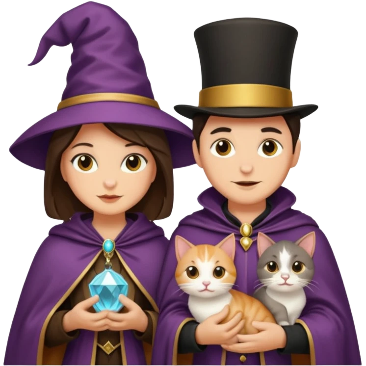 magician couple and their pet cat emoji