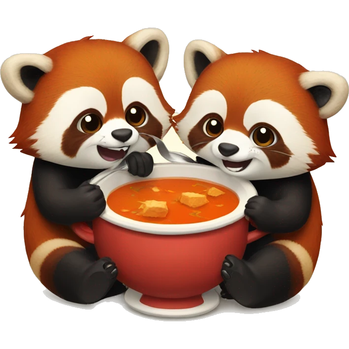 Two red pandas eating soup together  emoji