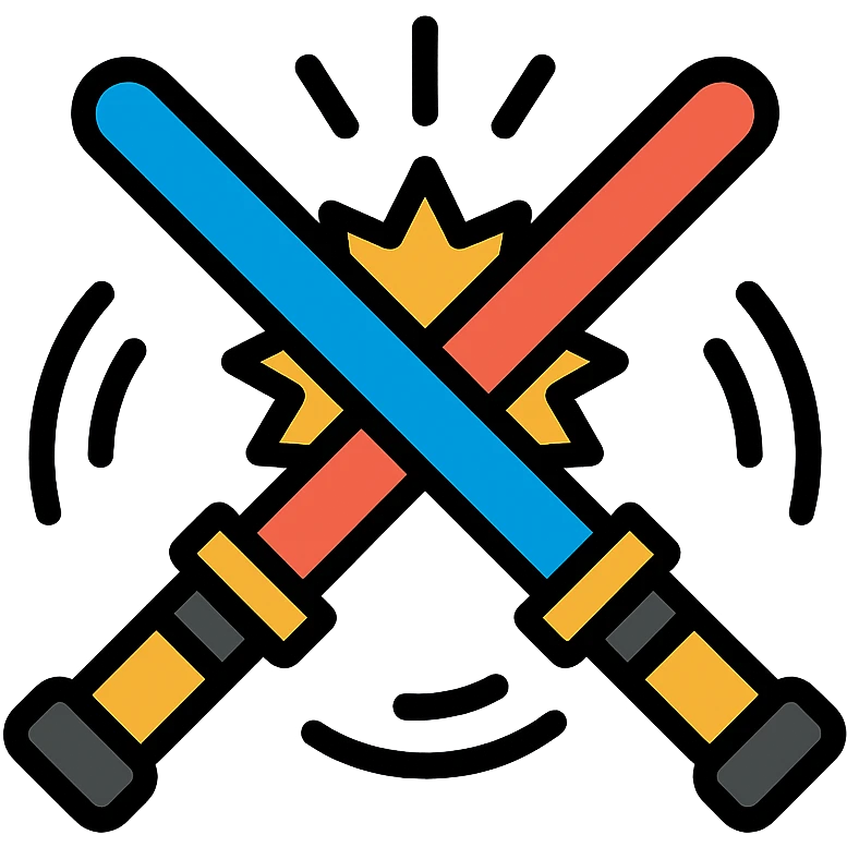 blue and red lightsabers colliding at the center, energy burst and motion streaks emoji