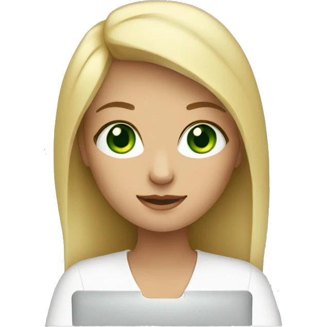 A blonde Girl with Green eyes working on her Laptop  emoji