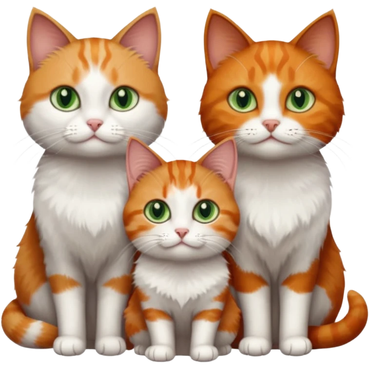 3 tiny different coloured short hair cats including a dark grey and white cat with green eyes, a ginger and white with orange eyes and a brown tabby and white with hazel eyes emoji