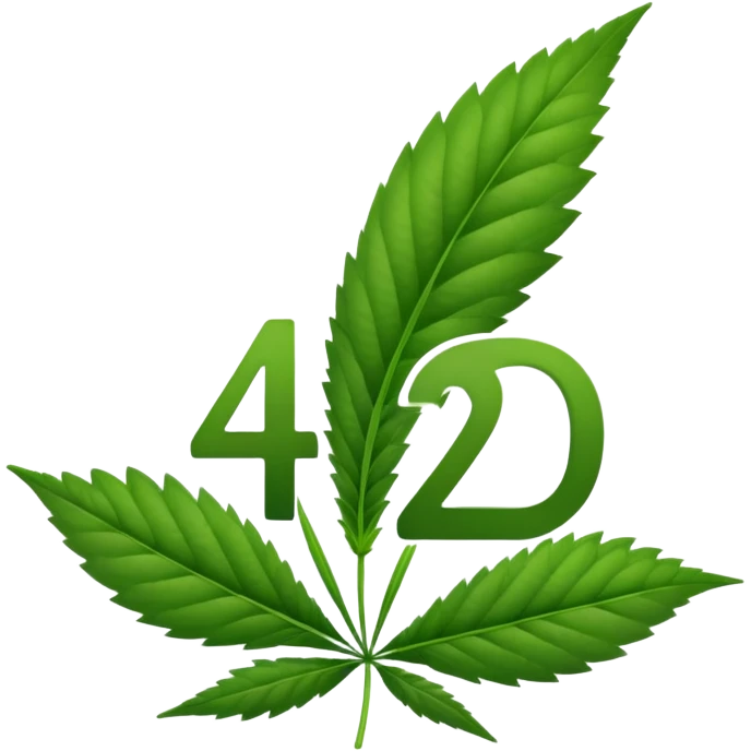 number 420 in focus with a green hemp leaf behind emoji