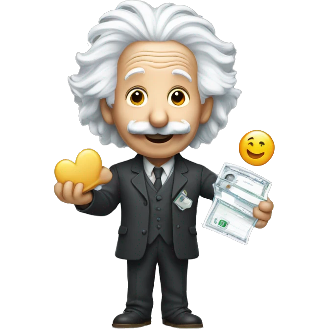 happy albert einstein holding check emoji in one hand emoji