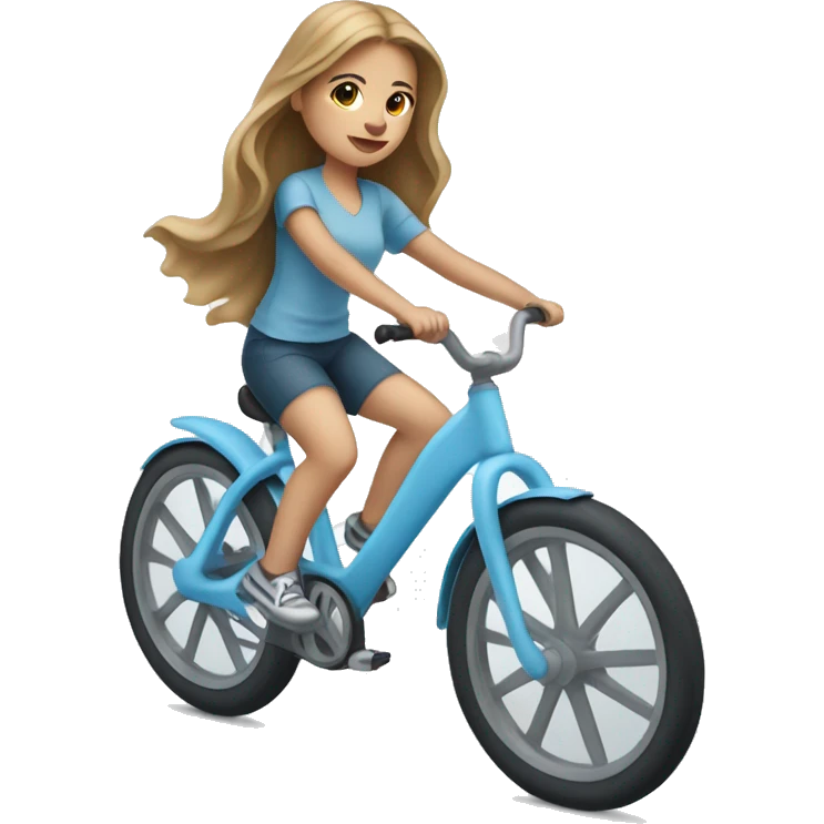 Girl riding very light blue bike, she has long light brown hair and light skin emoji