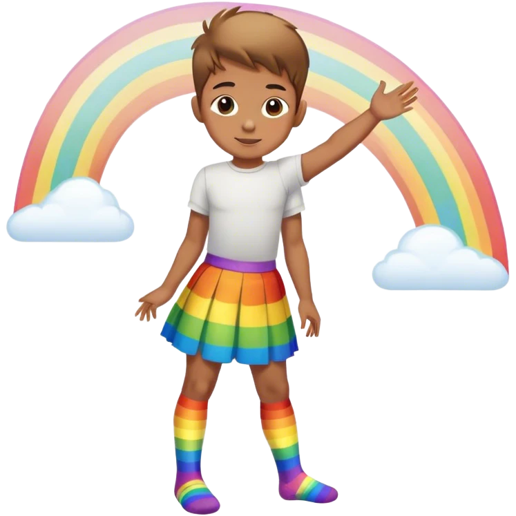 Boy wearing a skirt and rainbow tights  emoji