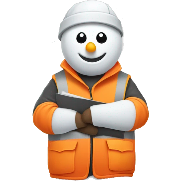 snowman holding construction documents with red shirt and orange vest emoji