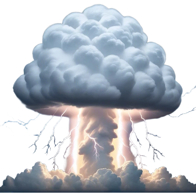 Cinematic Realistic Cumulonimbus Emoji, Towering and imposing, with dark, dramatic clouds reaching up into the sky in a billowing formation. Lightning flickers within, and the atmosphere is charged with energy, signaling a powerful storm ahead. Soft glowing outline, capturing the essence of raw power, intensity, and nature’s fury in a mighty cumulonimbus cloud! emoji