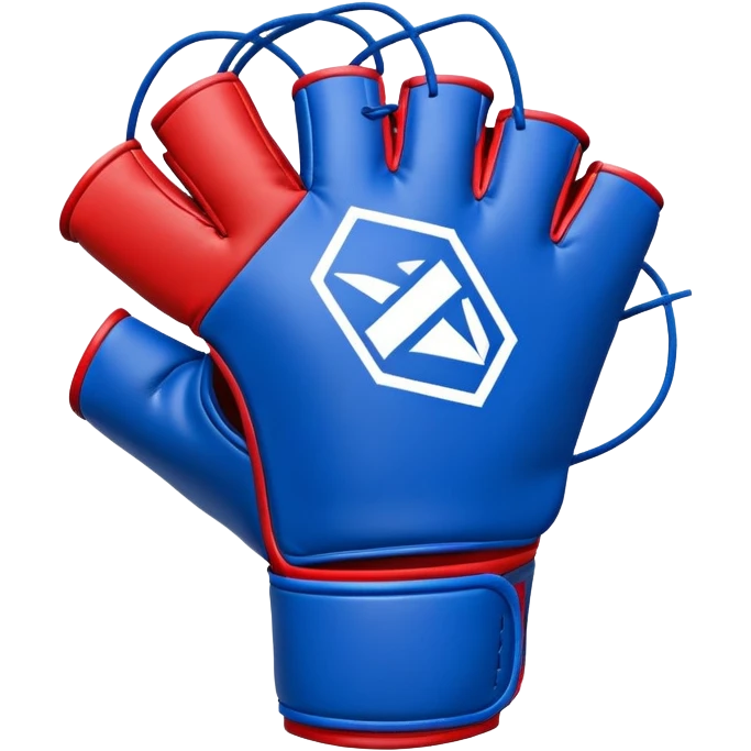 An MMA cage glove, half red and half blue, symbolizing both fighters, surrounded by a simplified octagon shape, dynamic energy lines, minimal and sharp design emoji