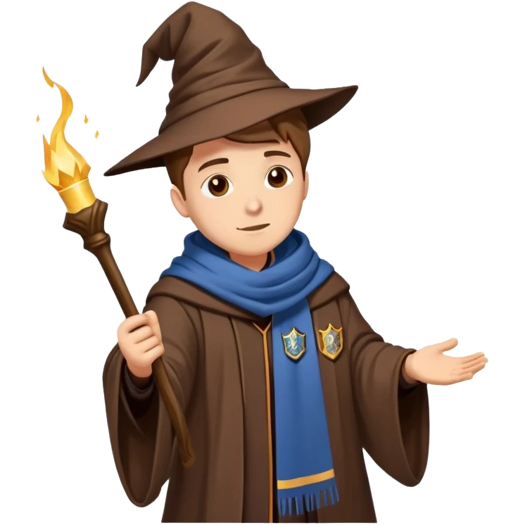 Hogwarts student with wizard robe and house scarf falling emoji