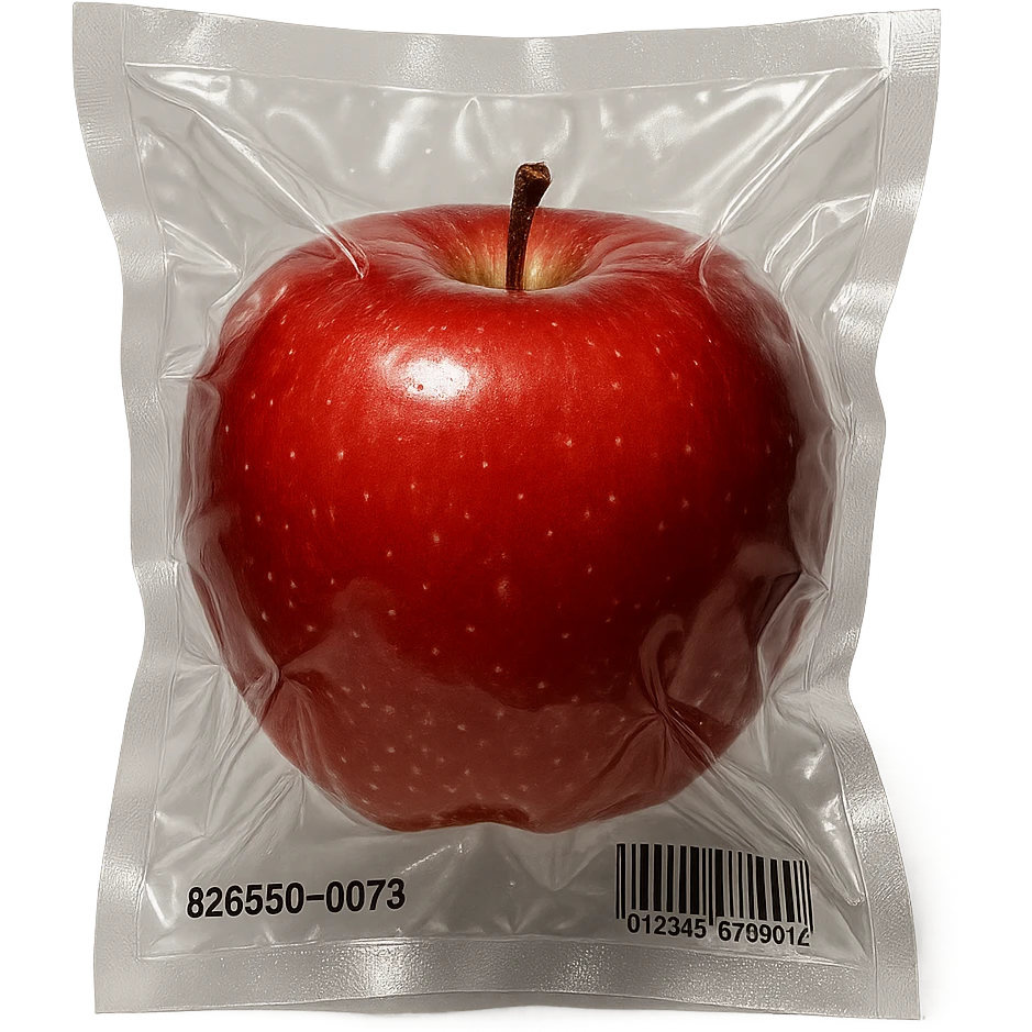 shiny apple in vacuum-sealed style emoji