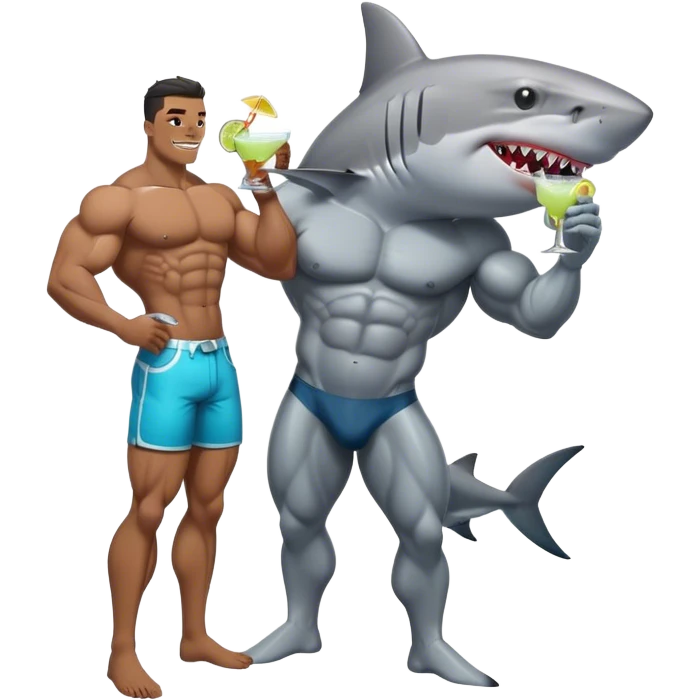 a shark that drinks a marghareta standing on a body builder emoji