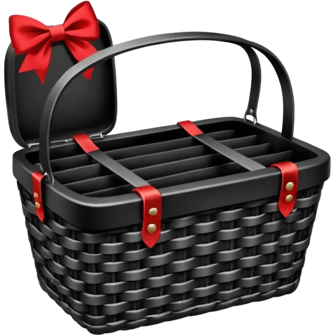 Gothic coal-Black Picnic basket with red bow emoji
