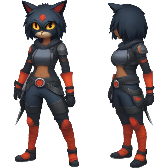 Edgy Shy Anthro Warrior cool pretty dark Litten-Pokémon-cat-fursona-animal techwear emoji