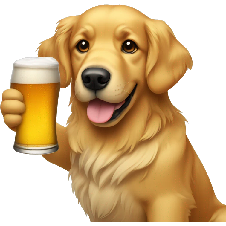 Golden retriever drinking a beer emoji