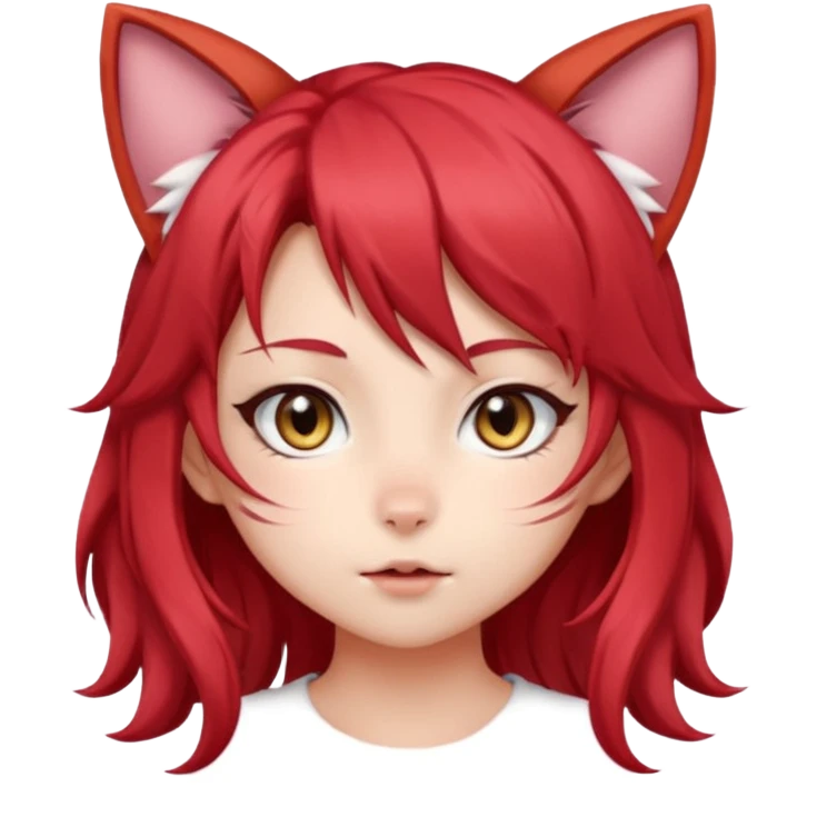 cute anime cat-girl with cat ears, red blowing hair emoji