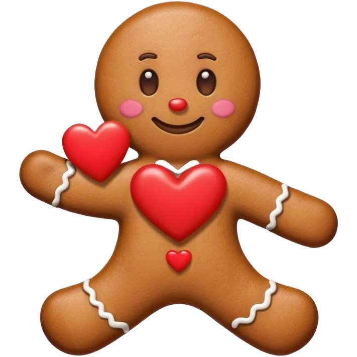 Gingerbread man holding a heart emoji