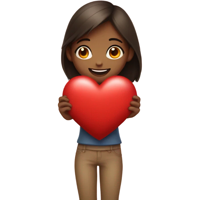 girl holding a heart emoji