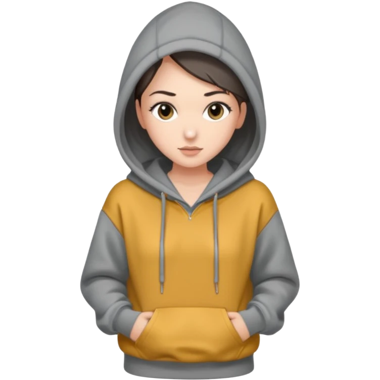 Sasha Gray in gray oversized hoodie full height emoji