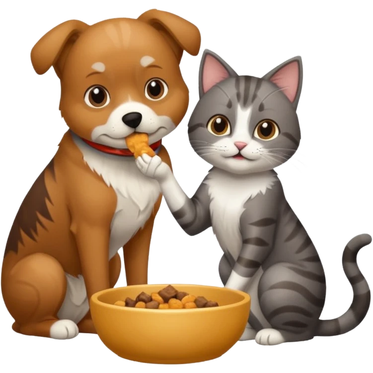The dog is itching because of fleasThe dog is itching because of fleas, the cat is eating a lot of food from the bowl emoji