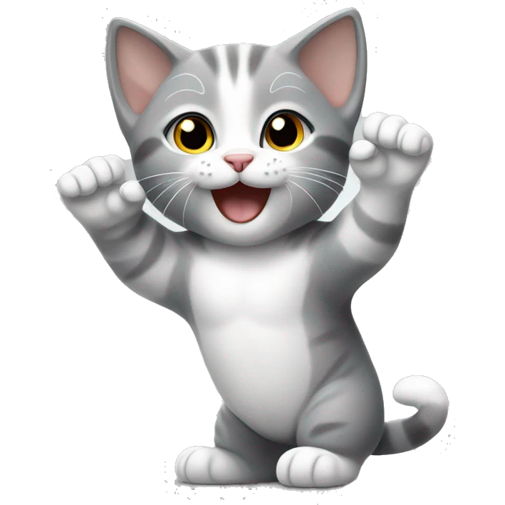 Gray and white kitten with arms up  emoji