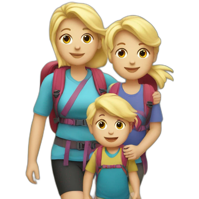 Mom hiking with toddler and Baby blond hair emoji