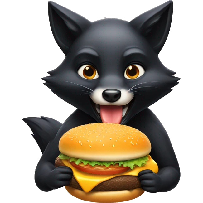 Black fox eating Burger  emoji
