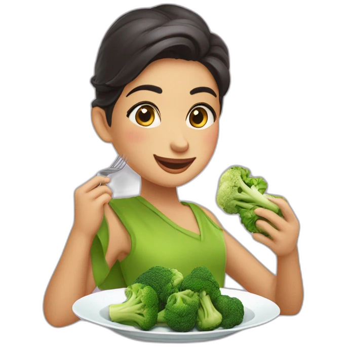 Morena comiendo brócoli y salmón  emoji