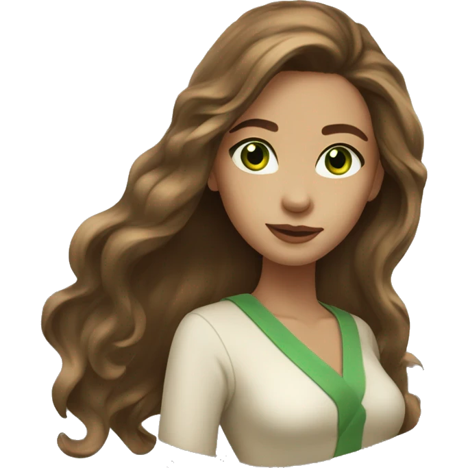 young woman beige skin green eyes with long voluminous brown hair emoji