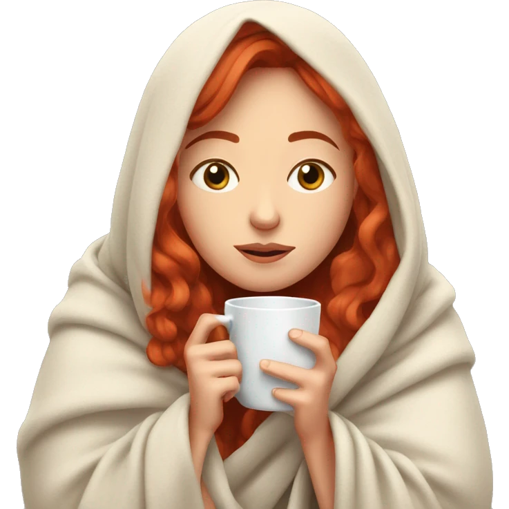 red hair girl wrapped in blanket drinking tea with eyes closed emoji