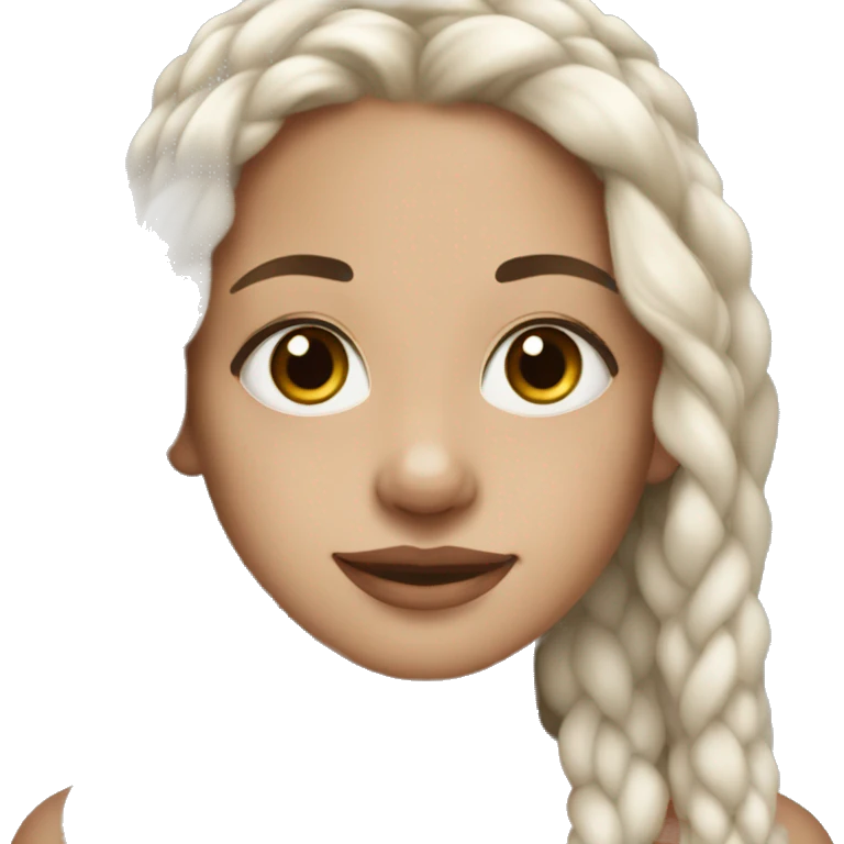 Young woman with long white braided hair vitiligo Skin brown eyes emoji