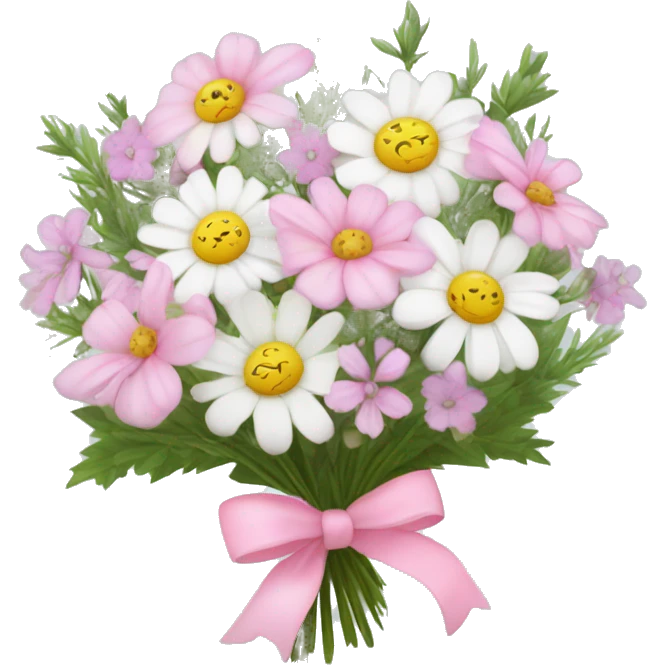 Bouquet of light pink and white different wildflowers tied with a pink bow  emoji