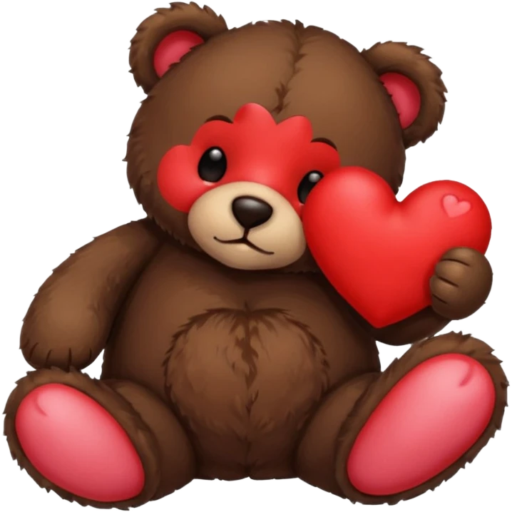 Dark brown sleeping teddy bear with heart  emoji