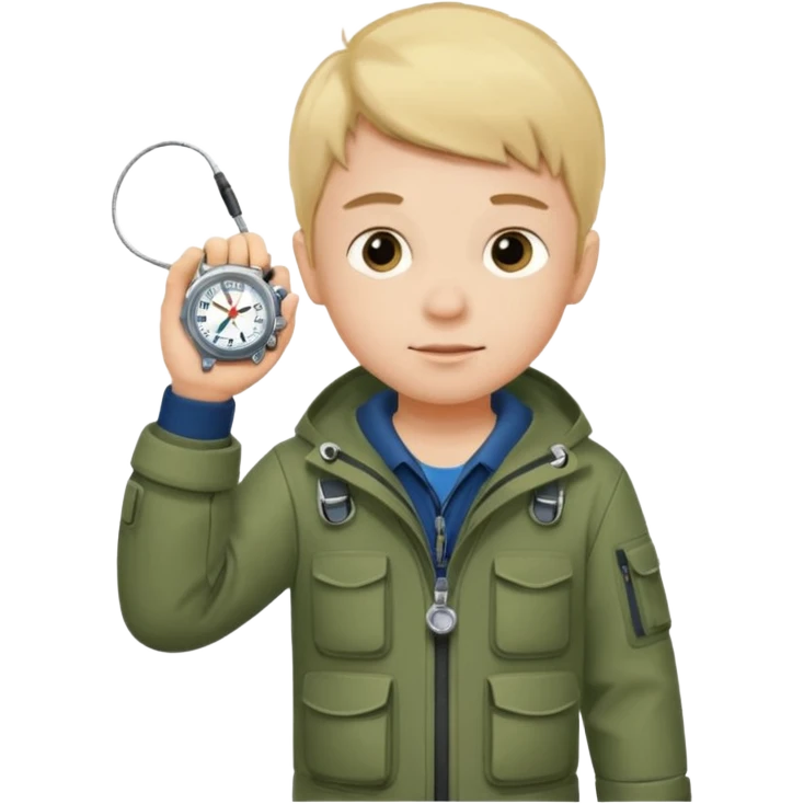 Boy in fishing suit looking at his wristwatch emoji