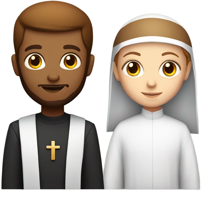 a young caucasian priest with a reddish beard and an african american nun side by side emoji