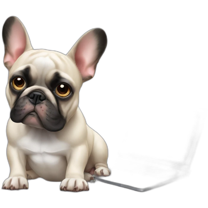 Unhappy FRENCH BULLDOg with laptop and mouse emoji