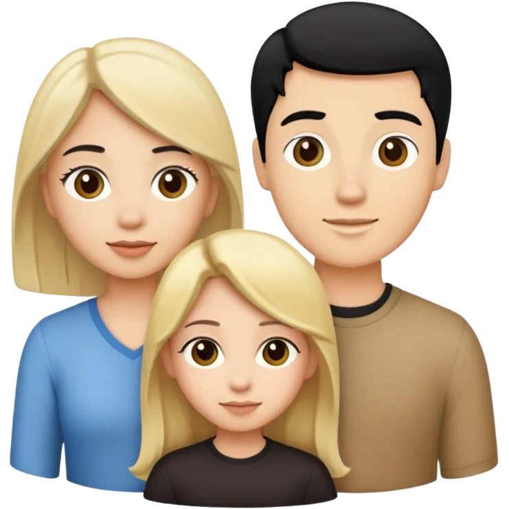 Family - Woman: Light Skin Tone and black hair, Girl: Light Skin Tone and blonde hair, Boy: Light Skin Tone and brown hair emoji