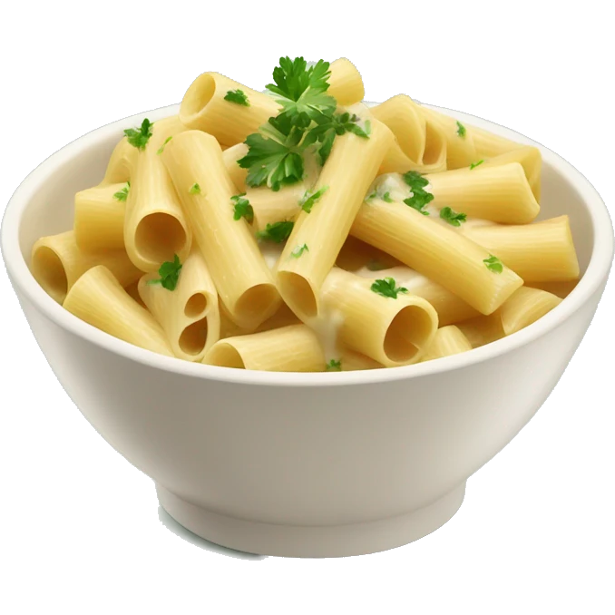 bowl of rigatoni alfredo with sprinkled parsley  emoji