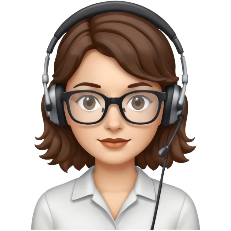White female  Brown wavy hair  Dark brown eyes  Square glasses Headset emoji