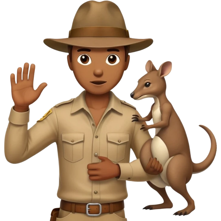 human male wearing an Australian outback hat fighting a kangaroo emoji