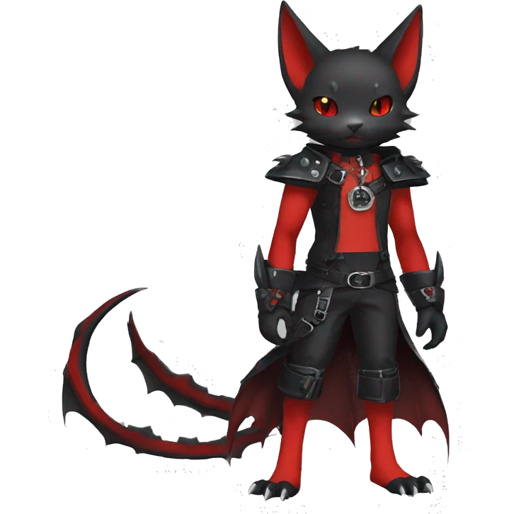 cool edgy black punk red ethereal fantasy nargacuga-bat-cat-Fakemon collar harness full body emoji