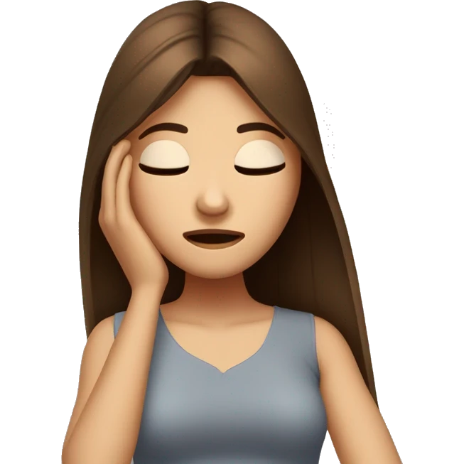 Brown straight hair girl with headache rubbing head emoji