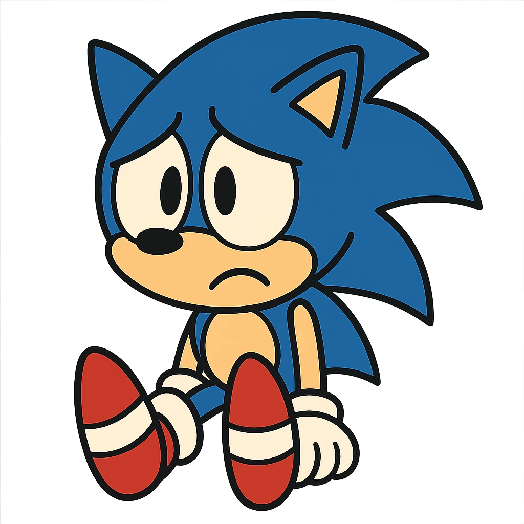 Sonic the Hedgehog with a sad expression, vibrant cartoon style emoji