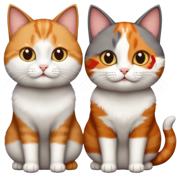 3 different coloured short haired cats including; a dark brown tabby and white cat, and a dark grey and white and a ginger and white emoji