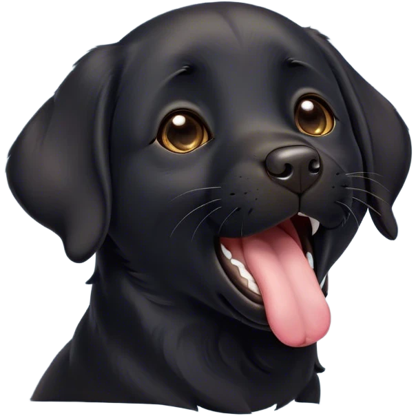 Cinematic Cute Yawning Black Labrador Portrait Emoji, Head tilted slightly with a dramatic, wide-open yawn, showcasing a smooth black Fur with a velvety texture, floppy ears slightly drooping, round brown eyes barely open in drowsy contentment, Simplified yet irresistibly adorable features, highly detailed, glowing with a soft, cozy glow, high shine, relaxed yet expressive, stylized with a touch of whimsy, bright and endearing, soft glowing outline, capturing the essence of a sleepy yet affectionate companion, so drowsy it feels like it could stretch out of the screen and curl up for a nap! emoji