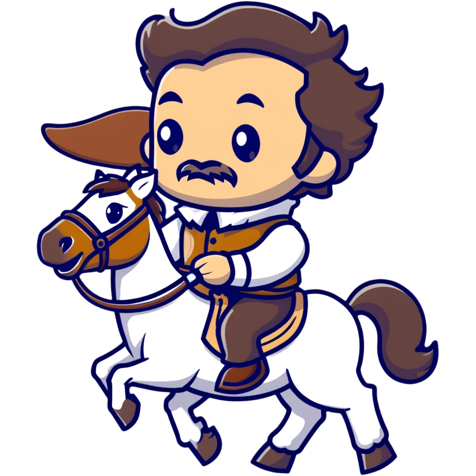 Cowboy Shakespeare with ruff collar and quill pen on a horse emoji